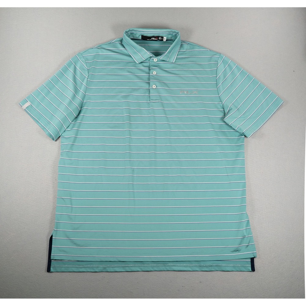 RLX Ralph Lauren Mens Polo Shirt XL Classic Fit Striped Performance Teal Blue
